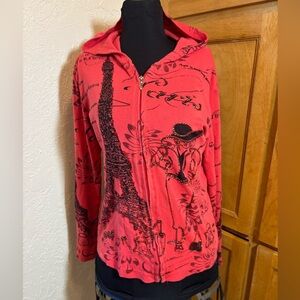Keren Hart Red Graphic Zip-Up Hoodie Size M